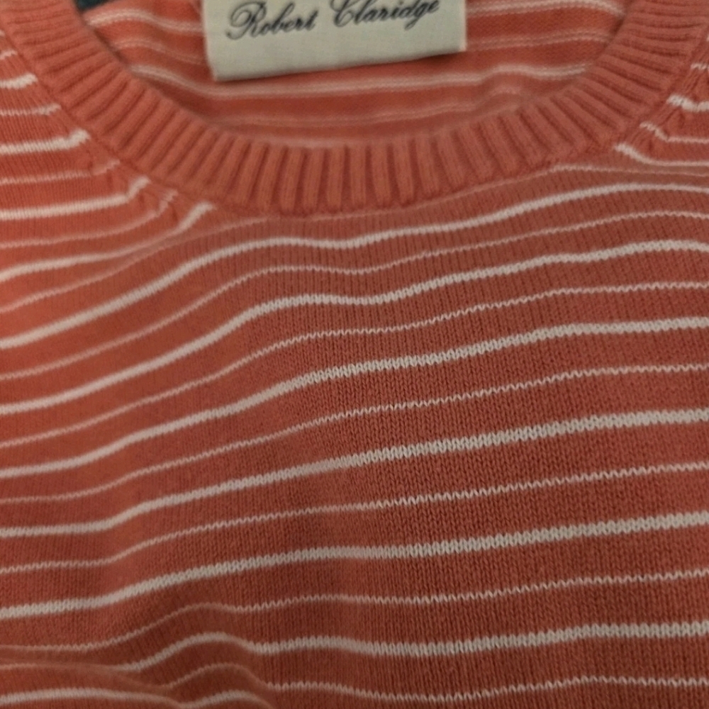 Robert Claridge Sweater 2X Orange White Stripe Crewneck Pullover Cardigan 💵 - Picture 4 of 11